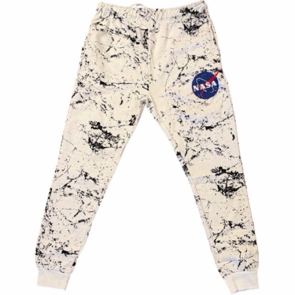 NASA WHITE W/ BLACK PAINT SPATTER - NAVY YARD MEN’s MED JOGGERS-SWEATPANTS NWT